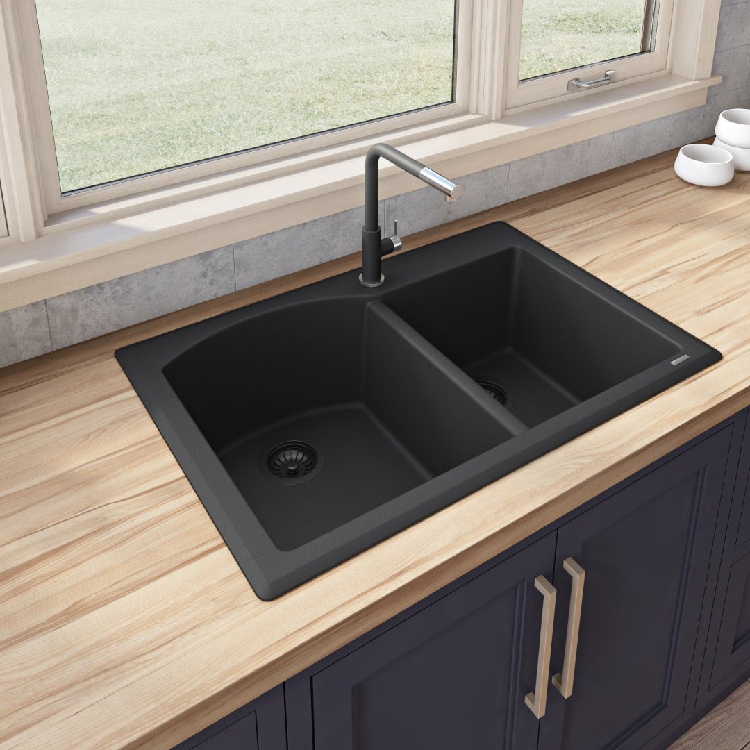 33 x 22 inch Dual - Mount Granite Composite Double Bowl Kitchen Sink - BUILDMYPLACE