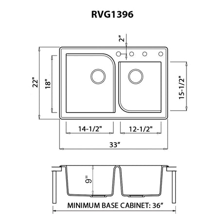 33 x 22 inch Dual - Mount Granite Double Bowl Composite Sink - BUILDMYPLACE