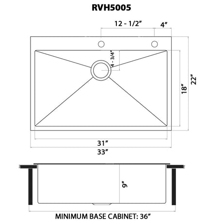 33 x 22 inch Stainless Steel Drop - in Topmount Kitchen Sink 16 Gauge Single Bowl - BUILDMYPLACE