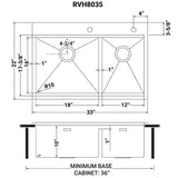 33 x 22 inch Workstation Drop - in 60/40 Double Bowl Topmount Tight Radius 16 Gauge Stain - BUILDMYPLACE