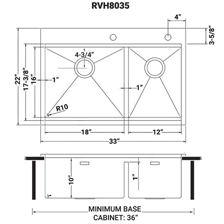 33 x 22 inch Workstation Drop - in 60/40 Double Bowl Topmount Tight Radius 16 Gauge Stain - BUILDMYPLACE