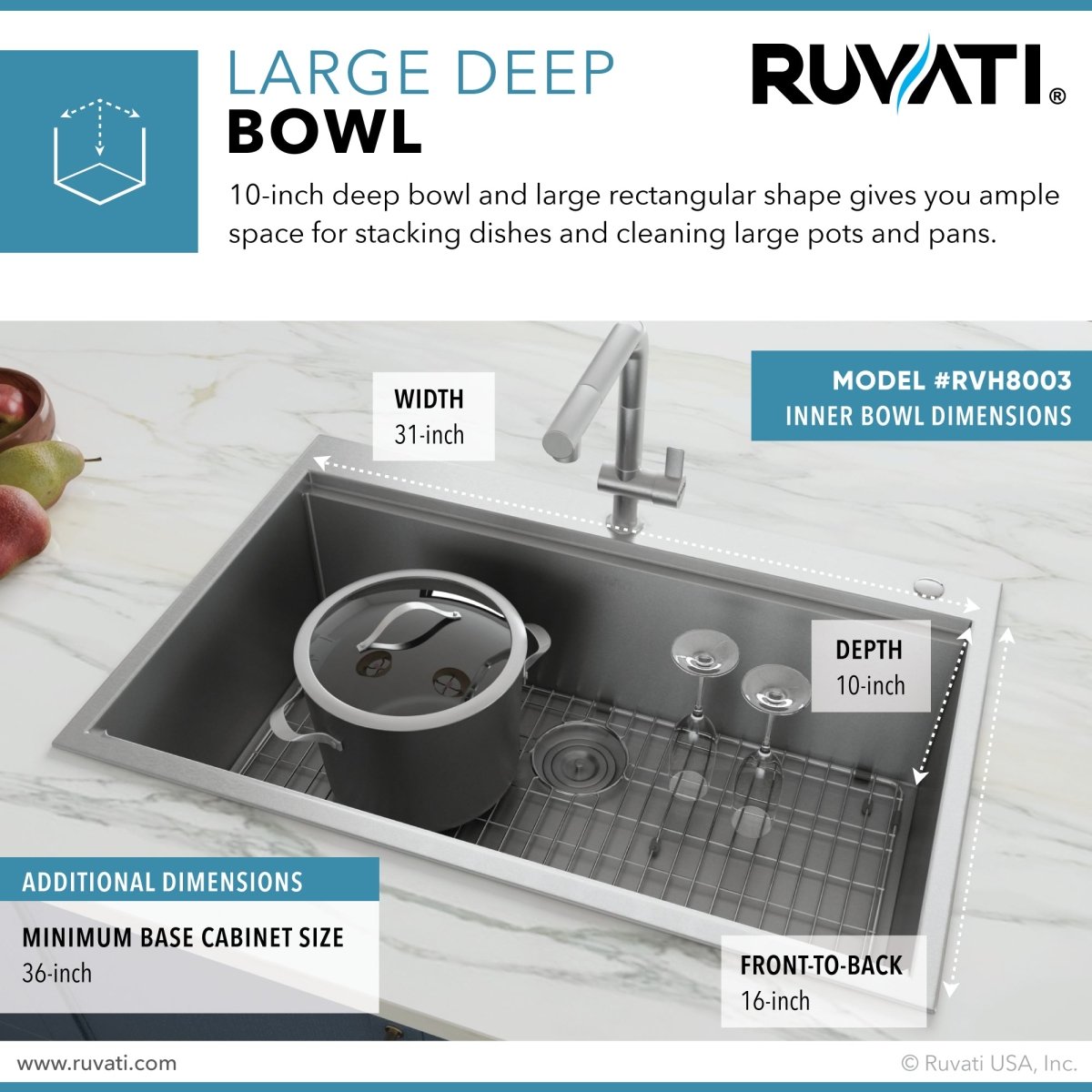 33 x 22 inch Workstation Ledge Drop - in Tight Radius 16 Gauge Stainless Steel Kitchen Sink Single Bowl - BUILDMYPLACE