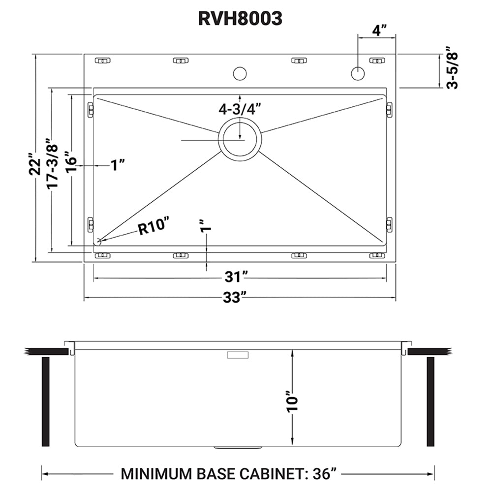 33 x 22 inch Workstation Ledge Drop - in Tight Radius 16 Gauge Stainless Steel Kitchen Sink Single Bowl - BUILDMYPLACE