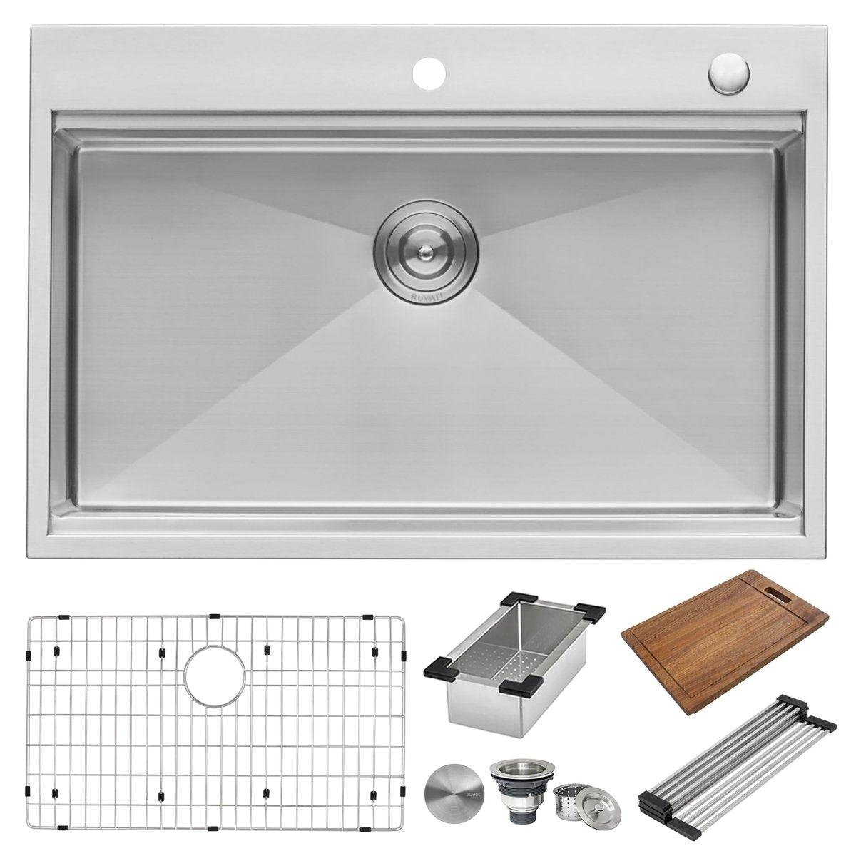 33 x 22 inch Workstation Ledge Drop - in Tight Radius 16 Gauge Stainless Steel Kitchen Sink Single Bowl - BUILDMYPLACE