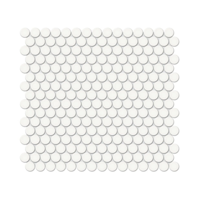 3/4 In Penny Round Soho Canvas White Matte Glazed Porcelain Mosaic - BUILDMYPLACE