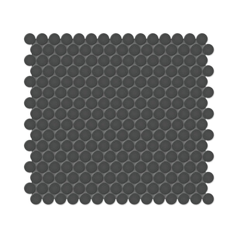 3/4 In Penny Round Soho Retro Black Matte Glazed Porcelain Mosaic