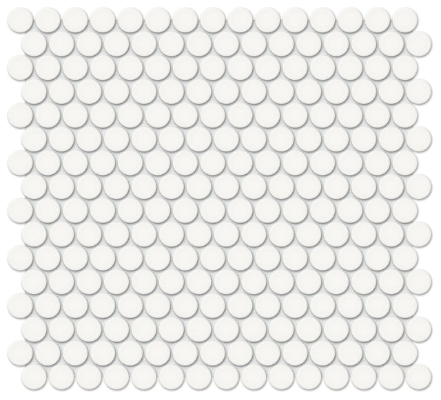 3/4 in. Soho Canvas White Penny Round Glossy Glazed Porcelain Mosaic - BUILDMYPLACE