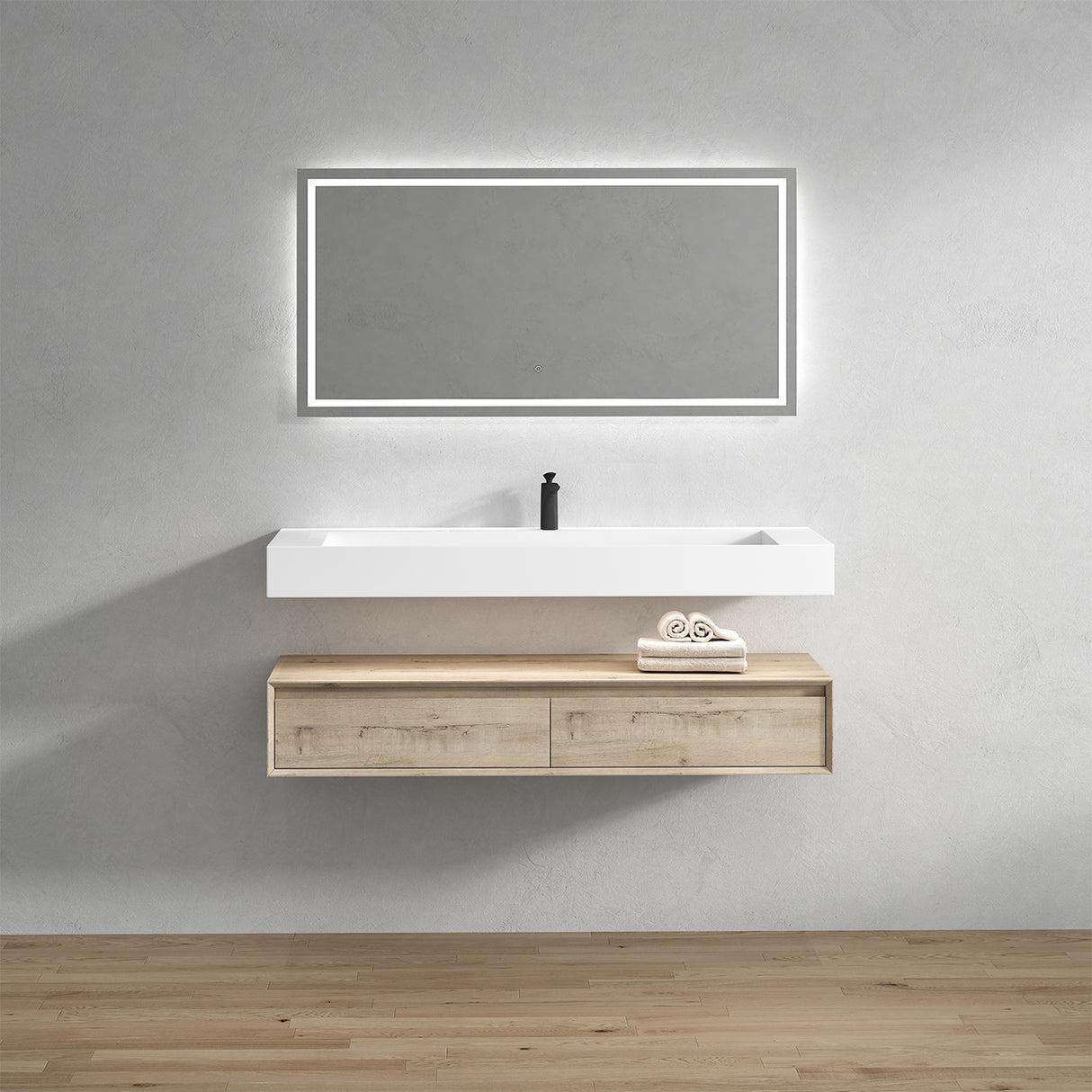 Alysa 60" Floating Bathroom Vanity Set with FLX16 Acrylic Single Sink Top