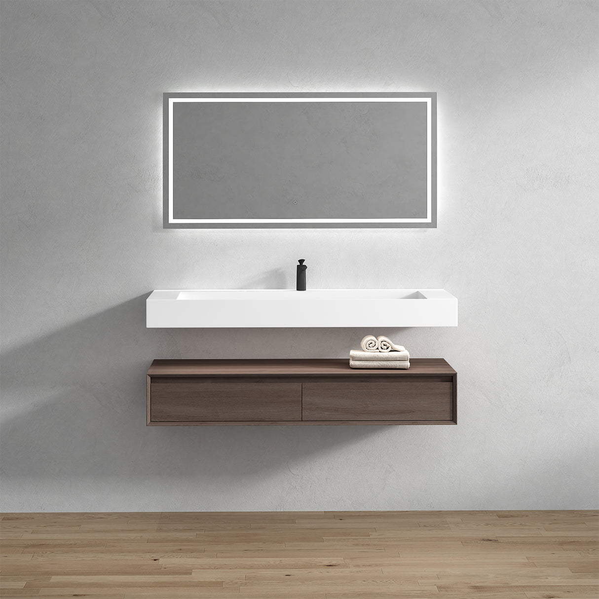 Alysa 60" Floating Bathroom Vanity Set with FLX16 Acrylic Single Sink Top