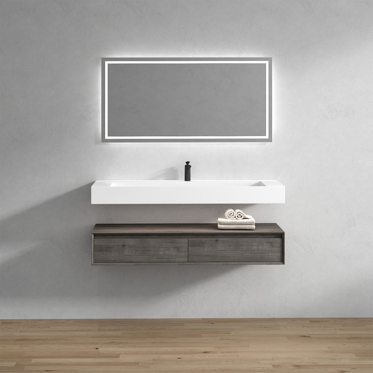Alysa 60" Floating Bathroom Vanity Set with FLX16 Acrylic Single Sink Top