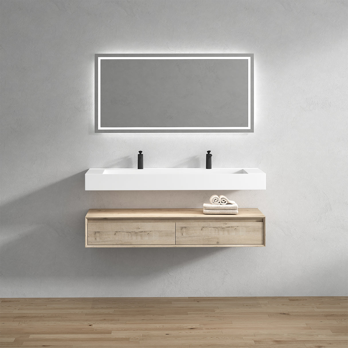 Alysa 60" Floating Bathroom Vanity Set with FLX16 Acrylic Sink/Double Faucet Hole