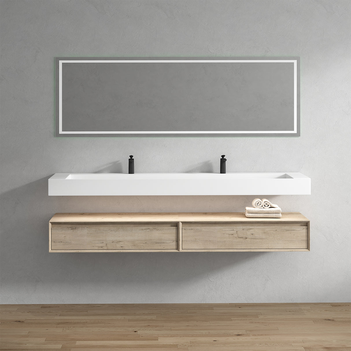 Alysa 84" Floating Bathroom Vanity Set with FLX16 Acrylic Sink & Double Faucet Holes