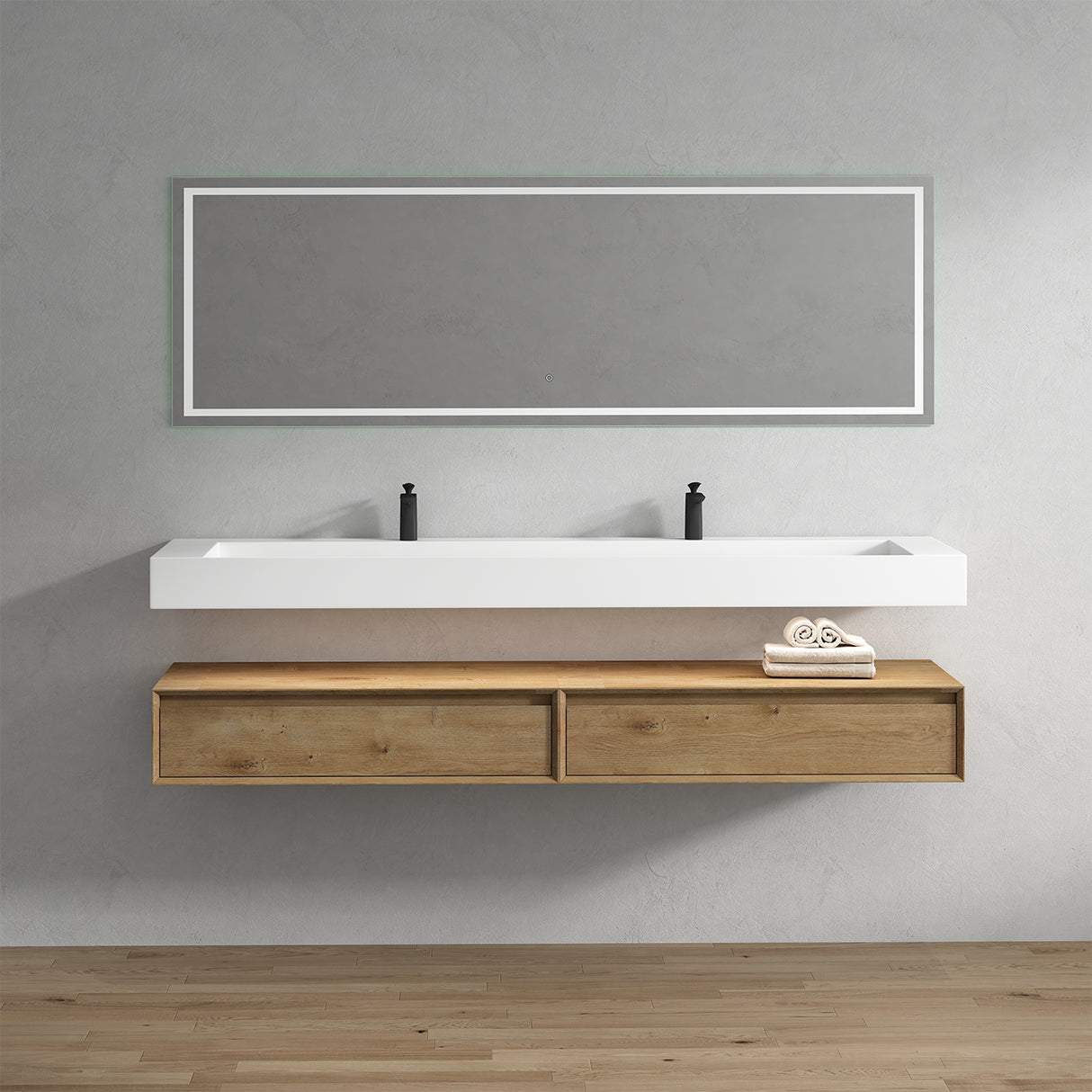 Alysa 84" Floating Bathroom Vanity Set with FLX16 Acrylic Sink & Double Faucet Holes