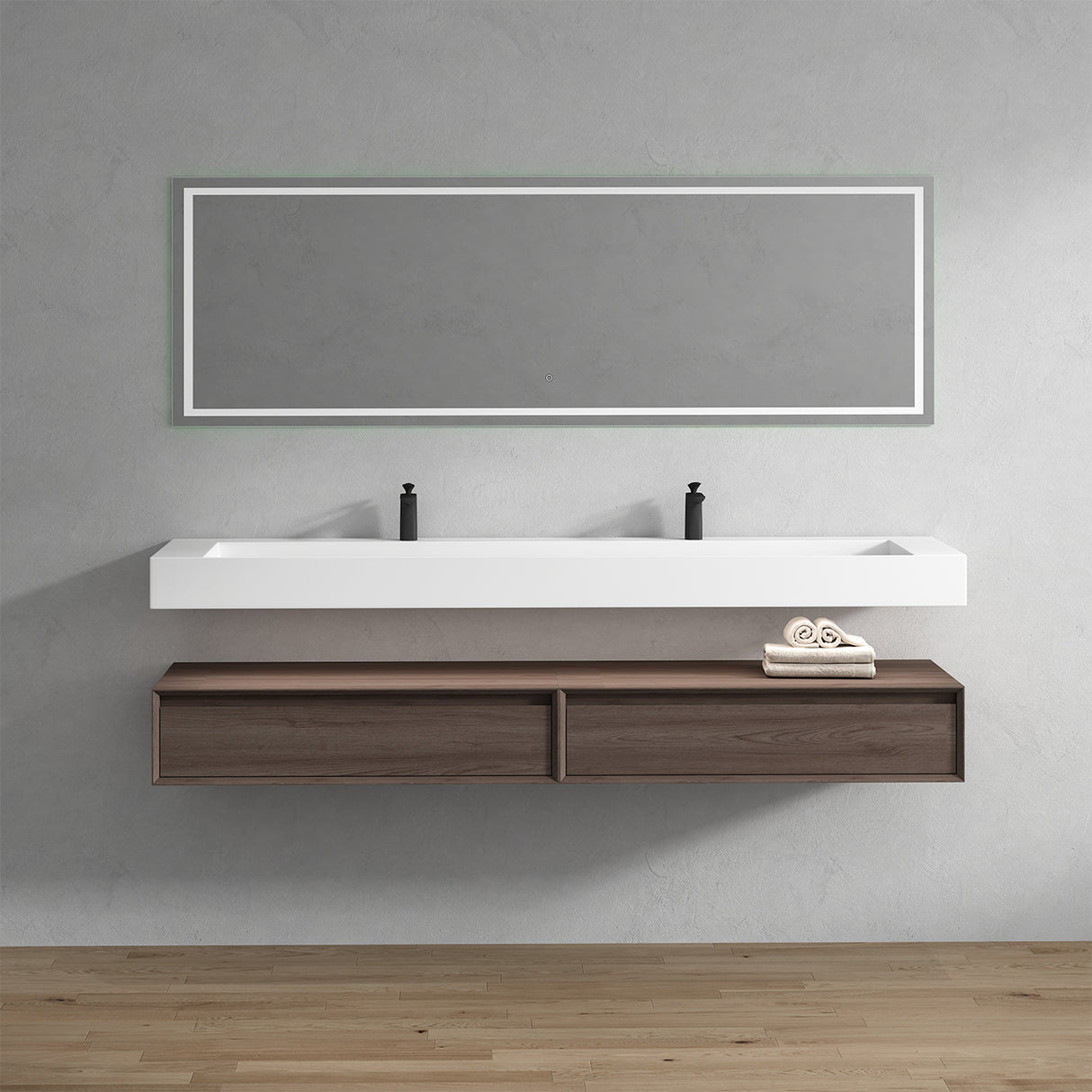 Alysa 84" Floating Bathroom Vanity Set with FLX16 Acrylic Sink & Double Faucet Holes