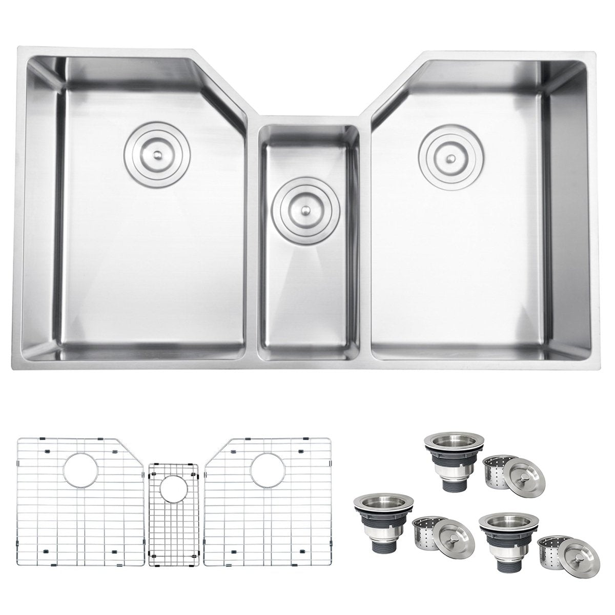 35" Triple Bowl Undermount 16 Gauge Stainless Steel Kitchen Sink - RVH8500 - BUILDMYPLACE