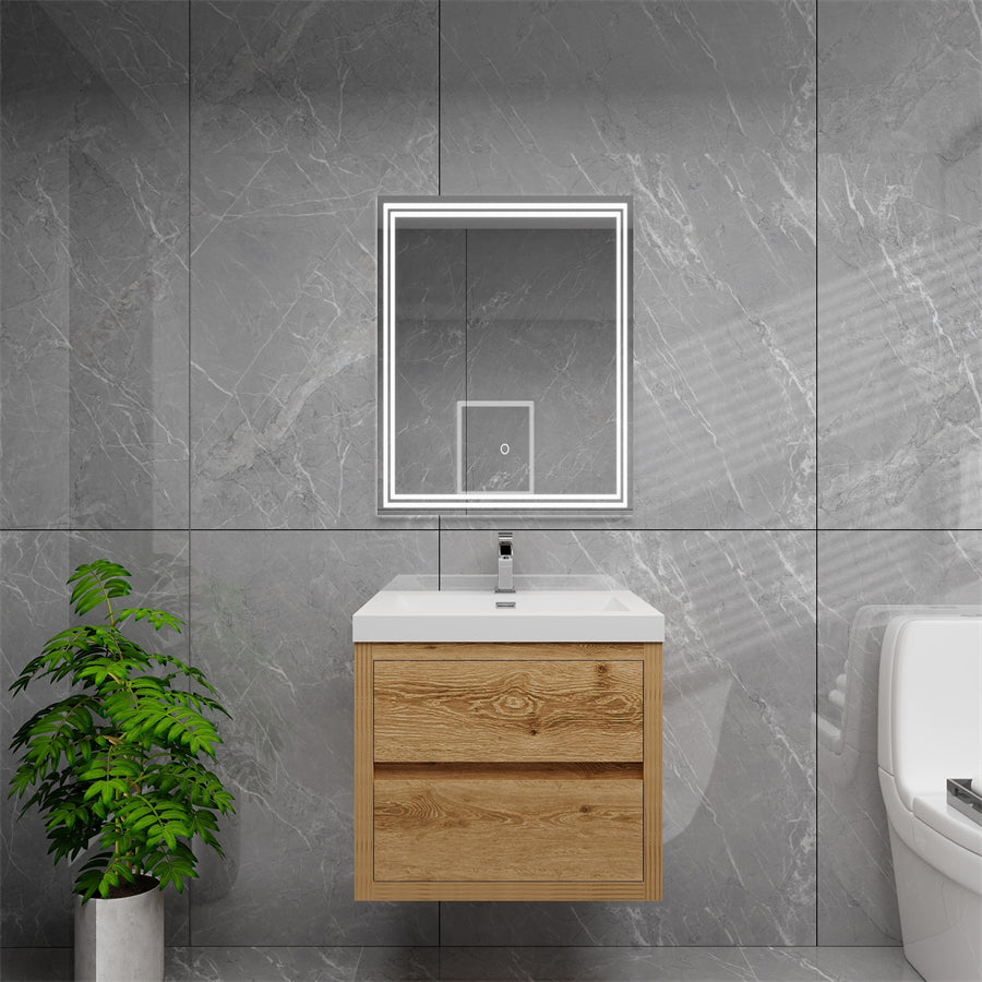 Louis 24 In. Floating Single Sink Bathroom Vanity Cabinet with Acrylic Sink Top & Soft Closing Drawers