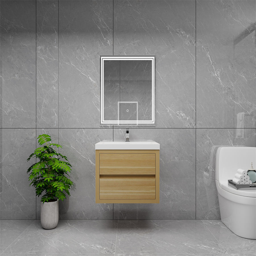 Louis 24 In. Floating Single Sink Bathroom Vanity Cabinet with Acrylic Sink Top & Soft Closing Drawers