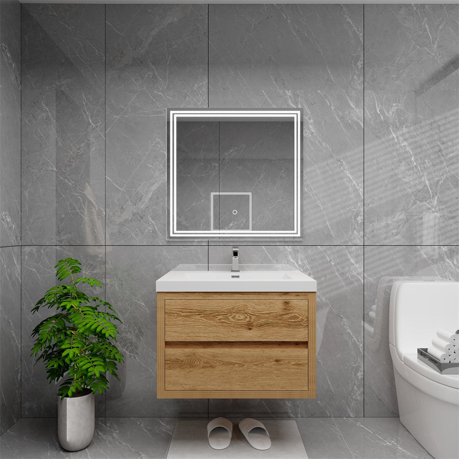 Louis 30 In. Floating Single Sink Bathroom Vanity Cabinet with Acrylic Sink Top & Soft Closing Drawers