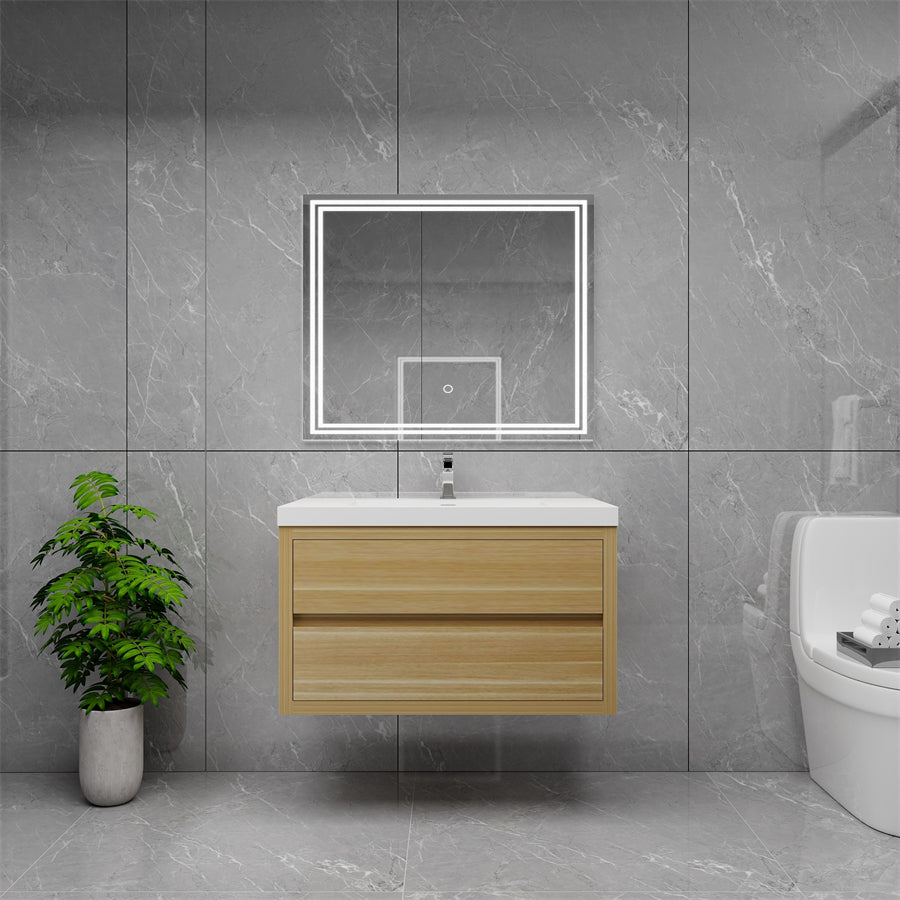 Louis 36 In. Floating Single Sink Bathroom Vanity Cabinet with Acrylic Sink Top & Soft Closing Drawers