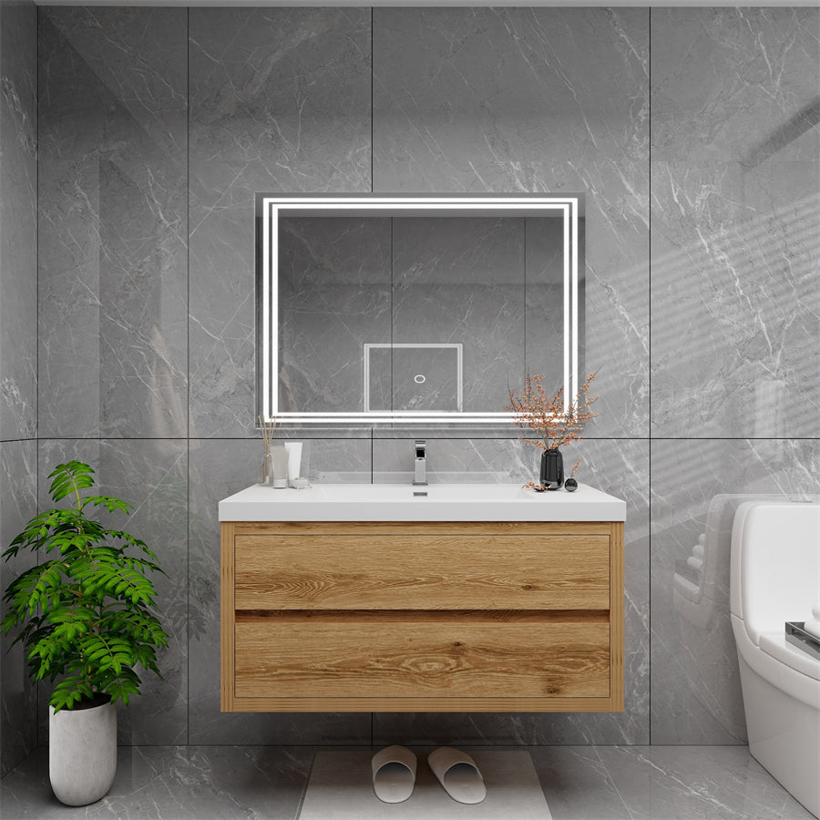 Louis 42 In. Floating Single Sink Bathroom Vanity Cabinet with Acrylic Sink Top & Soft Closing Drawers