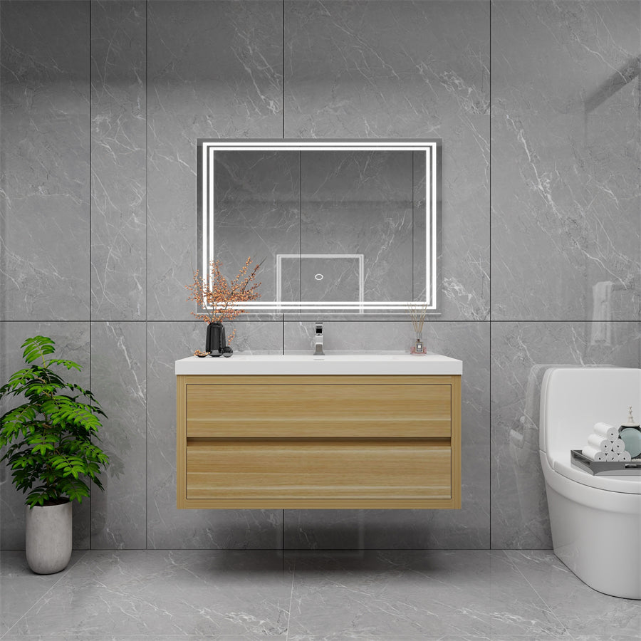 Louis 42 In. Floating Single Sink Bathroom Vanity Cabinet with Acrylic Sink Top & Soft Closing Drawers