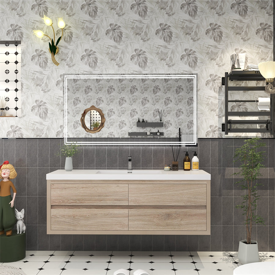 Louis 60 In. Floating Single Sink Bathroom Vanity Cabinet with Acrylic Sink Top & Soft Closing Drawers