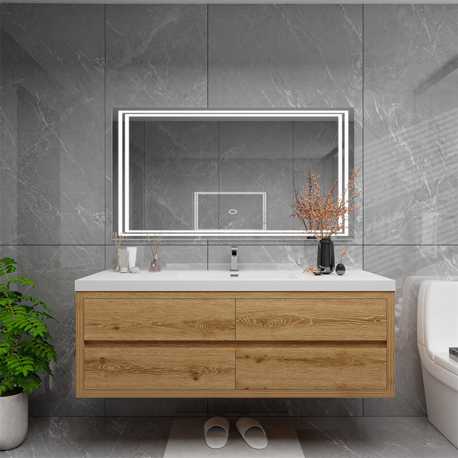 Louis 60 In. Floating Single Sink Bathroom Vanity Cabinet with Acrylic Sink Top & Soft Closing Drawers