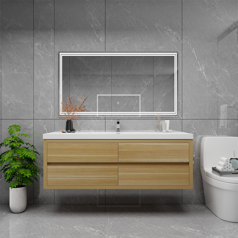 Louis 60 In. Floating Single Sink Bathroom Vanity Cabinet with Acrylic Sink Top & Soft Closing Drawers