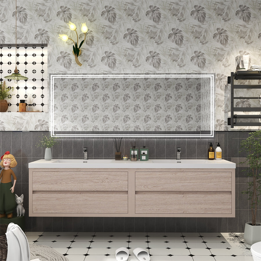 Louis 84 In. Floating Double Sink Bathroom Vanity Cabinet with Acrylic Sink Top & Soft Closing Drawers