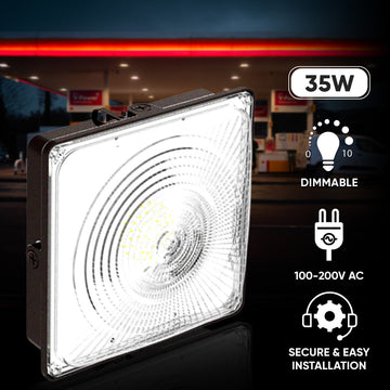 35W LED Canopy Light: 5700K Daylight, 4550LM, IP65 Waterproof, 0-10V Dimmable- Suitable for Surface or Pendant Mounting in Gas Stations, Outdoor Area Lighting, Black