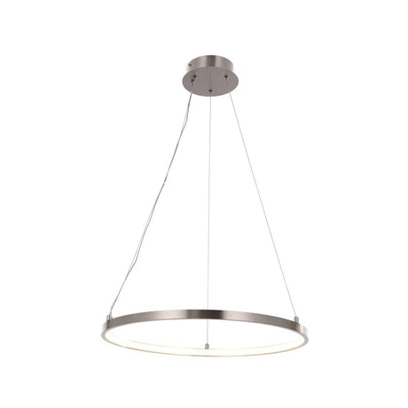 35W Brushed Nickel Finish and White Acrylic Shade - LED Round Pendant Light, 3000K (Warm White), 2000 Lumens - ETL Listed - BUILDMYPLACE