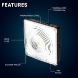 35W LED Canopy Light: 5700K Daylight, 4550LM, IP65 Waterproof, 0 - 10V Dimmable - Suitable for Surface or Pendant Mounting in Gas Stations, Outdoor Area Lighting, Black - BUILDMYPLACE