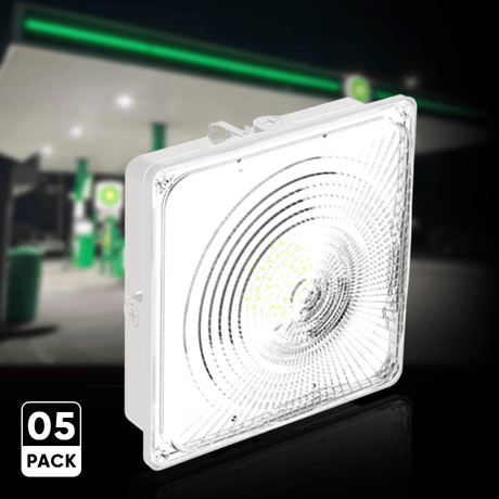 35W LED Canopy Light: 5700K Daylight, 4550LM, IP65 Waterproof, 0 - 10V Dimmable - Suitable for Surface or Pendant Mounting in Gas Stations, Outdoor Areas, White - BUILDMYPLACE