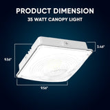 35W LED Canopy Light: 5700K Daylight, 4550LM, IP65 Waterproof, 0 - 10V Dimmable - Suitable for Surface or Pendant Mounting in Gas Stations, Outdoor Areas, White - BUILDMYPLACE