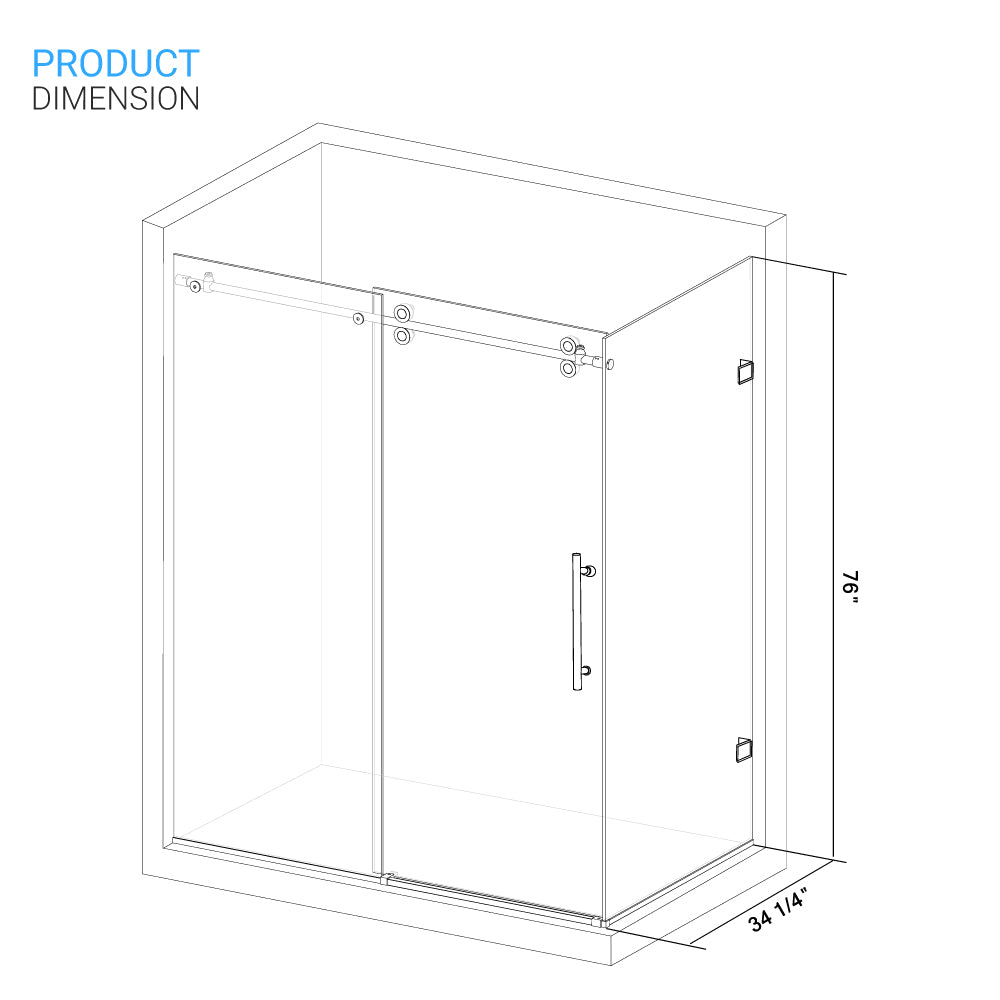 36 In. W x 76 In. H Shower Door Return Panel - 8mm Clear Tempered Glass - BUILDMYPLACE