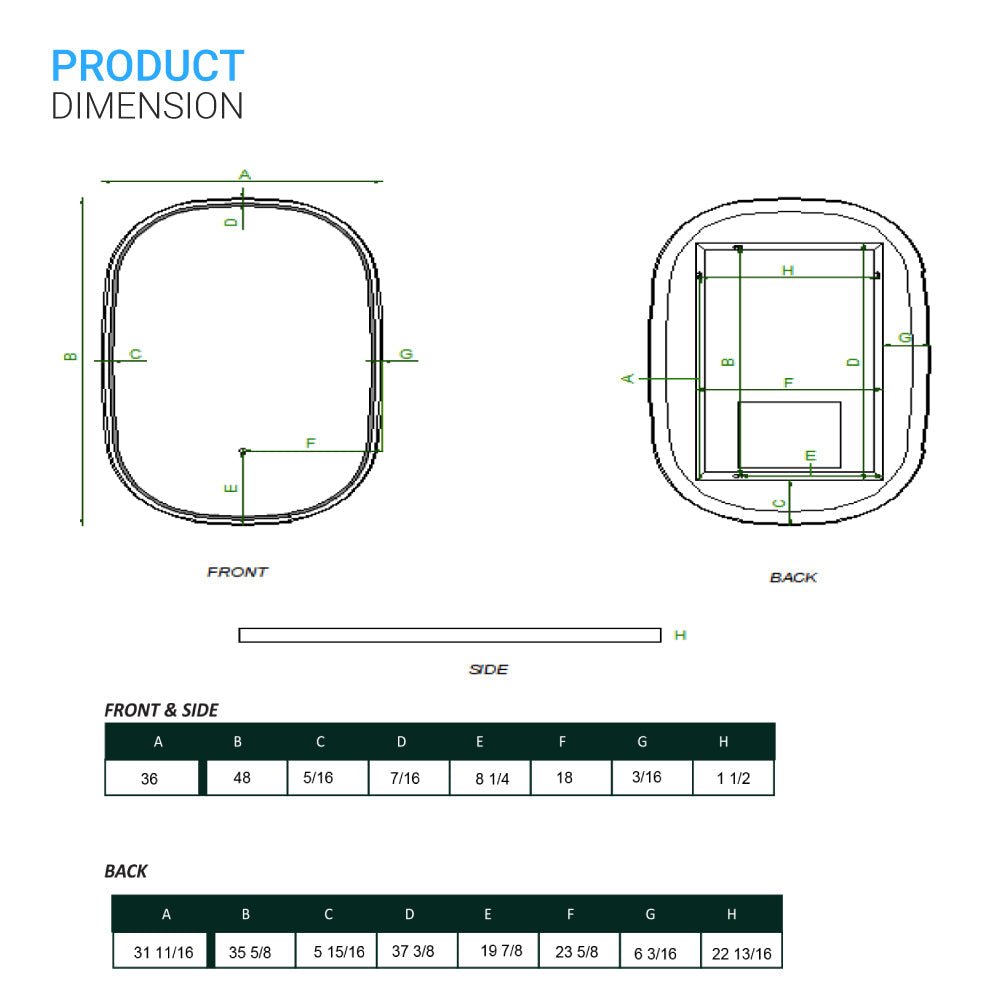 36 in. x 48 in. LED Lighted Bathroom Vanity Mirror, Anti - Fog, CRI 90+, Adjustable Color Temperature & Remembrance, Lighted Makeup Mirrors, Neu - U Style - BUILDMYPLACE