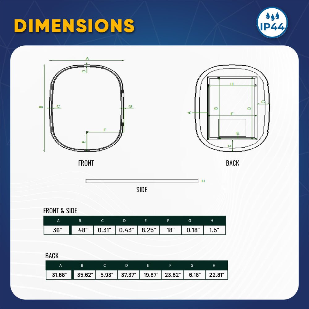 36 in. x 48 in. LED Lighted Bathroom Vanity Mirror, Anti - Fog, CRI 90+, Adjustable Color Temperature & Remembrance, Lighted Makeup Mirrors, Neu - U Style - BUILDMYPLACE