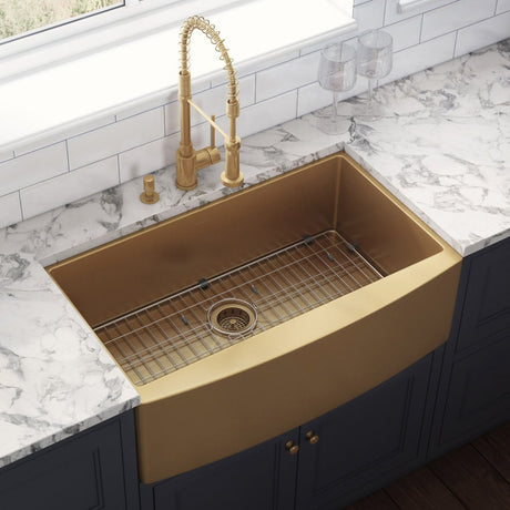 36 - inch Apron - Front Farmhouse Kitchen Sink - Brass Tone Matte Gold Stainless Steel Single Bowl - BUILDMYPLACE