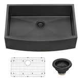 36 - inch Apron - Front Farmhouse Kitchen Sink - Gunmetal Black Matte Stainless Steel Single Bowl - BUILDMYPLACE