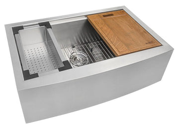 36-inch Apron-front Workstation Farmhouse Kitchen Sink 16 Gauge Stainless Steel Single Bowl