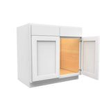 36 Inch Wide 2 Drawer Sink Base Vanity Cabinet - Luxor White Shaker - Ready To Assemble, 36"W x 34.5"H x 21"D - BUILDMYPLACE