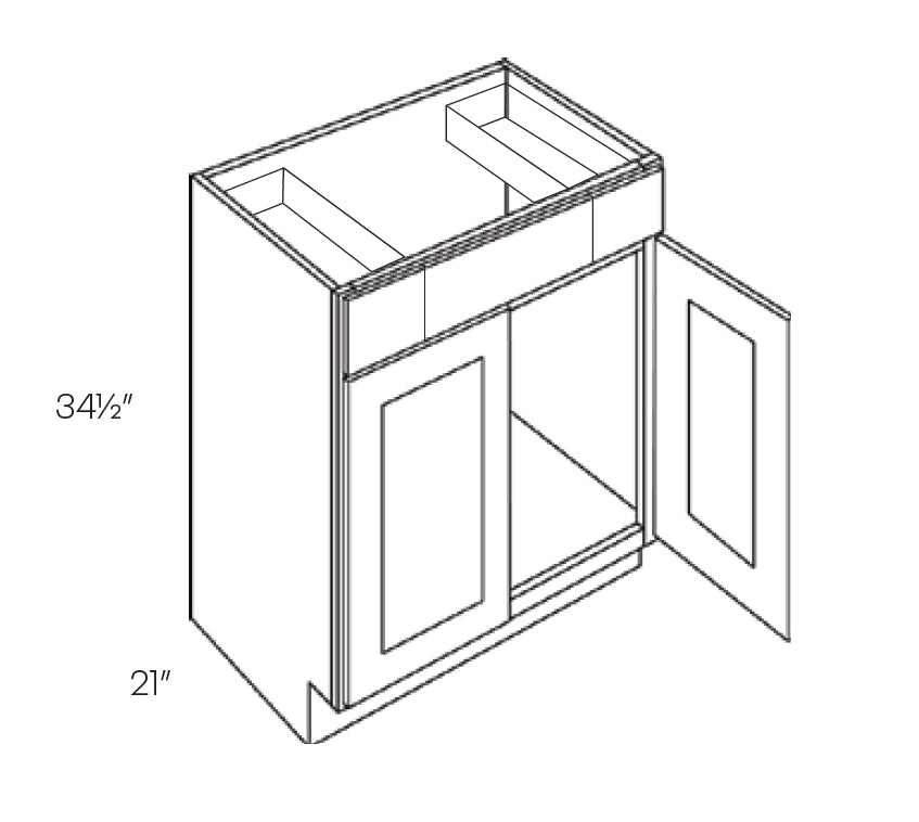 36 Inch Wide 2 Drawer Sink Base Vanity Cabinet - Luxor White Shaker - Ready To Assemble, 36"W x 34.5"H x 21"D - BUILDMYPLACE