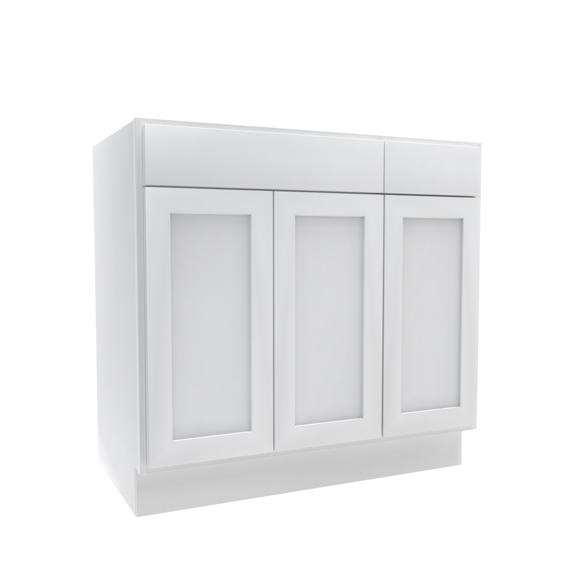 36 Inch Wide 3 Door Base Vanity Cabinet - Luxor White Shaker - Ready To Assemble, 36"W x 34.5"H x 21"D - BUILDMYPLACE