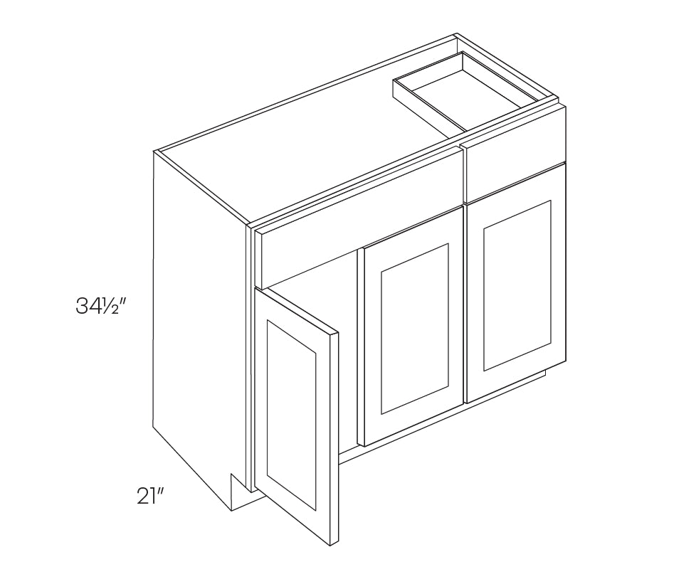 36 Inch Wide 3 Door Base Vanity Cabinet - Luxor White Shaker - Ready To Assemble, 36"W x 34.5"H x 21"D - BUILDMYPLACE