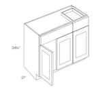 36 Inch Wide 3 Door Base Vanity Cabinet - Luxor White Shaker - Ready To Assemble, 36"W x 34.5"H x 21"D - BUILDMYPLACE