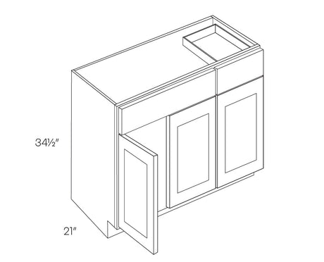 36 Inch Wide 3 Door Base Vanity Cabinet - Luxor White Shaker - Ready To Assemble, 36"W x 34.5"H x 21"D - BUILDMYPLACE