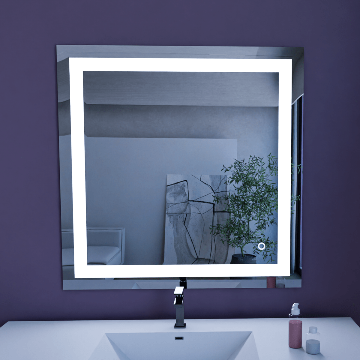 36 x 36 Inch LED Light Bathroom Vanity Mirror, Inner Window Style Lighted Vanity Mirror Includes Defogger Touch Switch Controls - BUILDMYPLACE