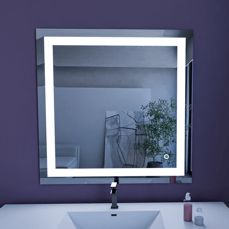 36 x 36 Inch LED Light Bathroom Vanity Mirror, Inner Window Style Lighted Vanity Mirror Includes Defogger Touch Switch Controls - BUILDMYPLACE