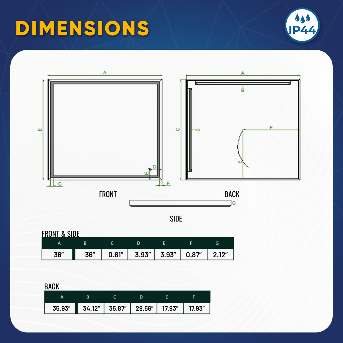 36 x 36 Inch LED Light Bathroom Vanity Mirror, Inner Window Style Lighted Vanity Mirror Includes Defogger Touch Switch Controls - BUILDMYPLACE