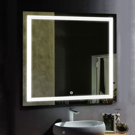 36 x 36 Inch LED Light Bathroom Vanity Mirror, Inner Window Style Lighted Vanity Mirror Includes Defogger Touch Switch Controls - BUILDMYPLACE